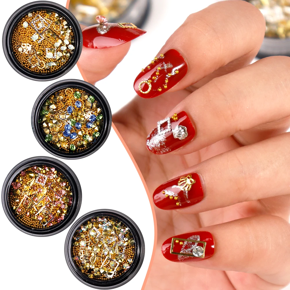 

1 Box Steampunk Nail Art Mini Ultra-thin Alloy Mixed 3D Metal Rivets DIY Rhinestone Steel Bead Nail Art Decoration Accessories
