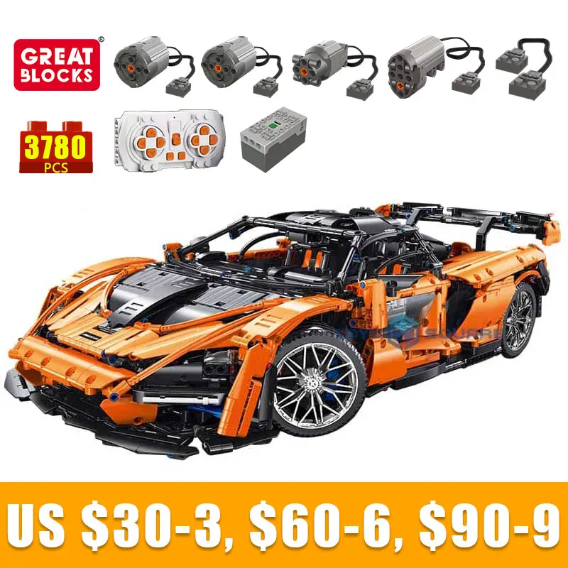 

Technical APP Remote Control Moter Power T5013 Building Blocks Bricks Orange Super Car Moc Sets Toys Children Gift Construction