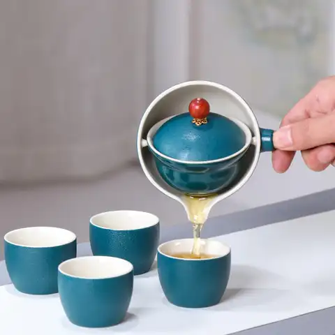 Портативный Китайский Gongfu Чайный набор кунг-фу 360 Вращающийся Чайник, керамический чайник, инфузор, деревянная ручка, чашка для дома и офиса