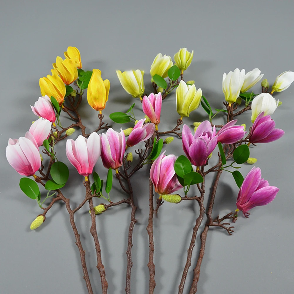 Искусственный цветок из шелка и пластика искусственный 4 головки магнолия одна