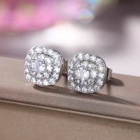 new classic silver plated square stud earrings for women shine white cz stone full paved fashion jewelry wedding party gift