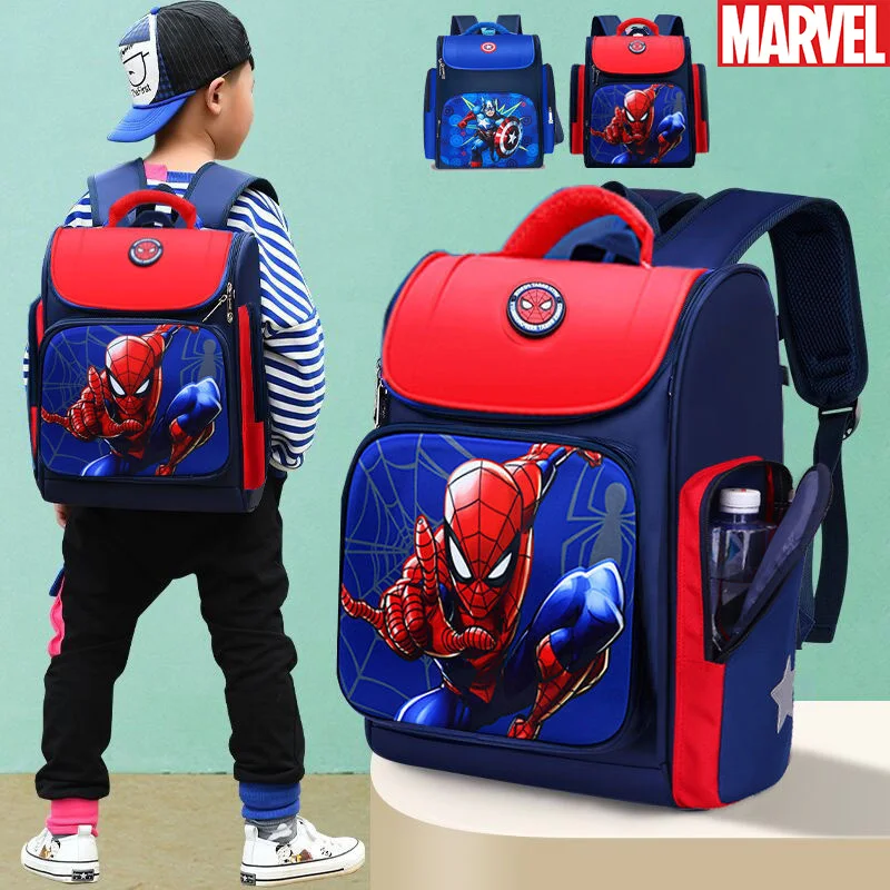 

Disney Spiderman Backpack Cartoon The Avengers Anime Figure Captain America Kindergarten Children's Schoolbag Daypack Boy Gifts