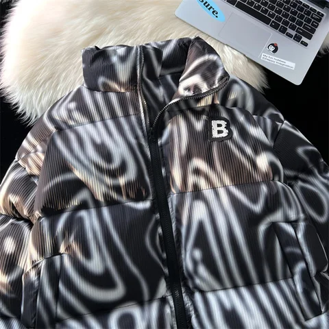 Куртка-пуховик Мужская с воротником-стойкой, модная уличная одежда контрастных цветов, утепленная хлопковая парка оверсайз Y2k, для зимы