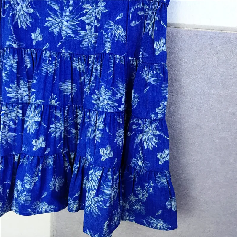 Women V-neck Ruffled Plant Print Short-sleeved Dress 2023 Summer New