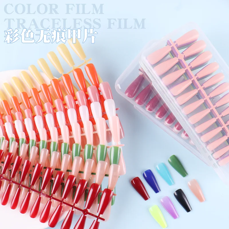 

Mid Length Seamless Solid Color Minimalist Style Detachable Wearing Nail Fake Press on Nails ציפורניים שקופות להדבקה Pack of 3