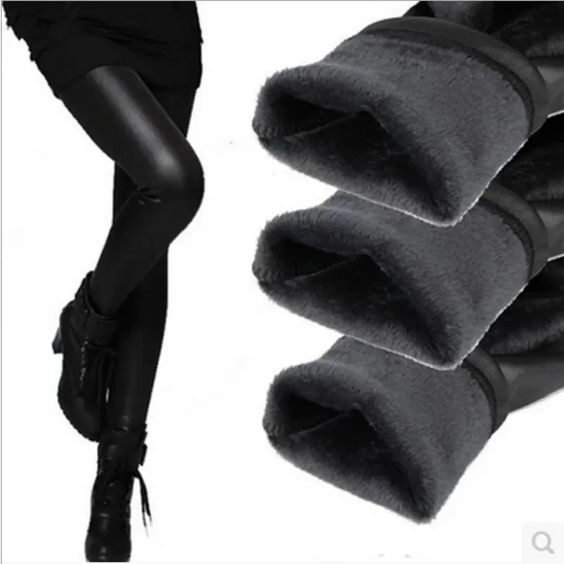 lady size XL Black Women Velvet Warm Leggings Autumn Winter Fashion Elastic Thick leather pants Skinny Legging For Women