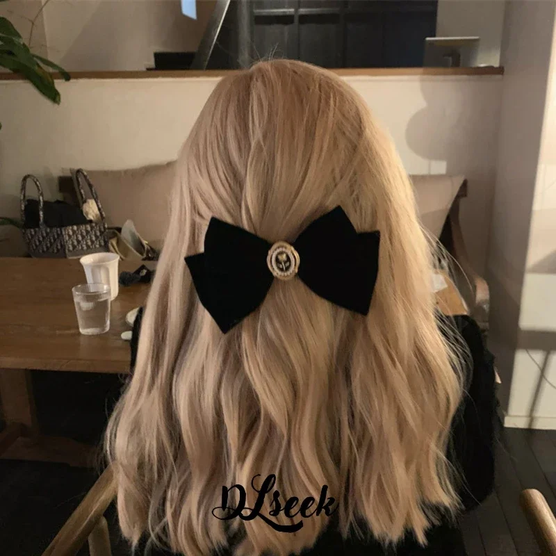 DLseek модные черные бархатные заколки для волос с бантом женщин элегантные