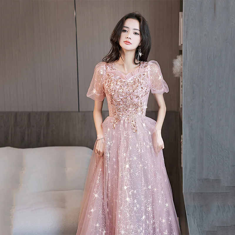 Розовое вечернее платье для женщин банкетный темперамент высококачественная