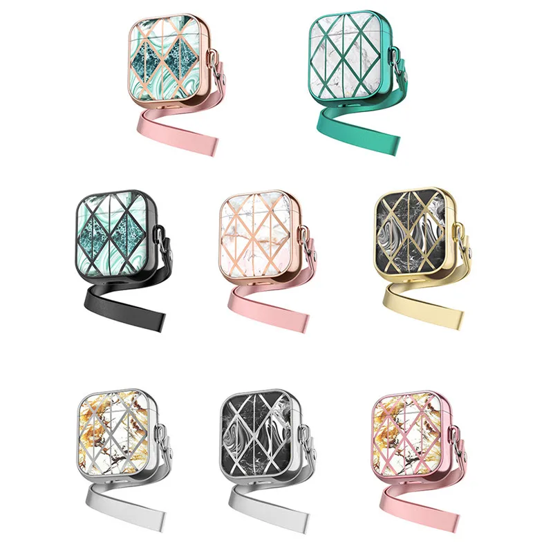 

for Apple airpods 1 2 Pro 3 Wireless Headset cover gift Luxury brand electroplated marble Lanyard Headphone Earphone Soft case