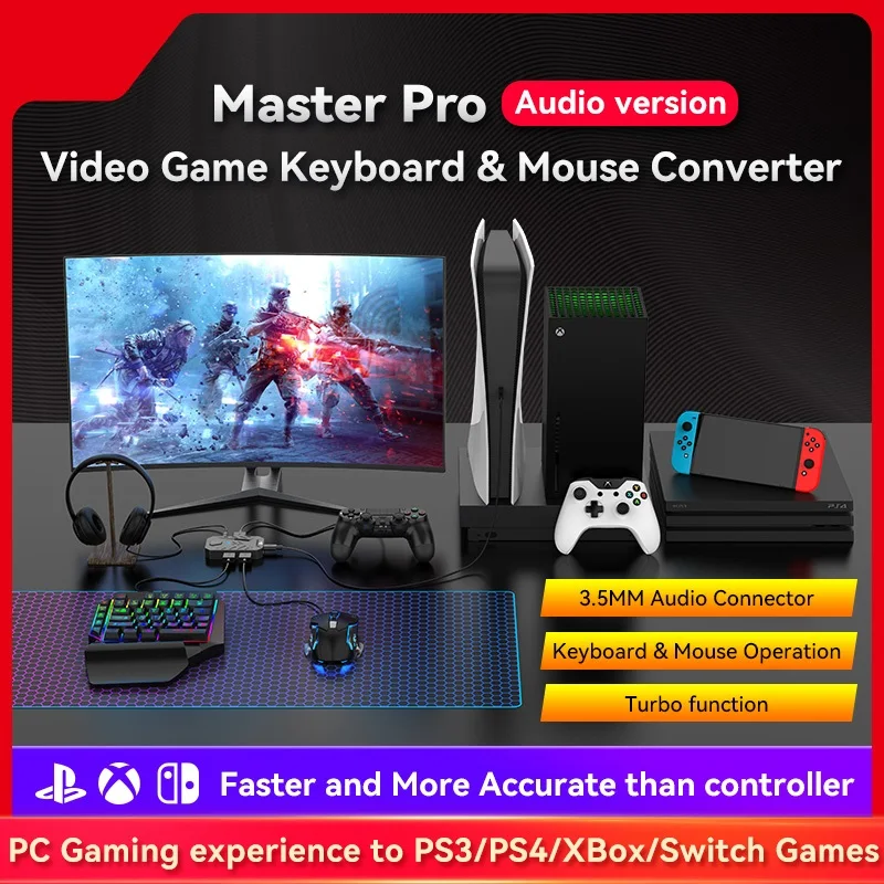 Фото Комбинированный набор 7-в-1 Mix Master Pro: конвертер для видеоигр с разъемом для наушников 3,5 мм для PS3, PS4, PS5, XBOX 360, One, Series X, S, Switch №2