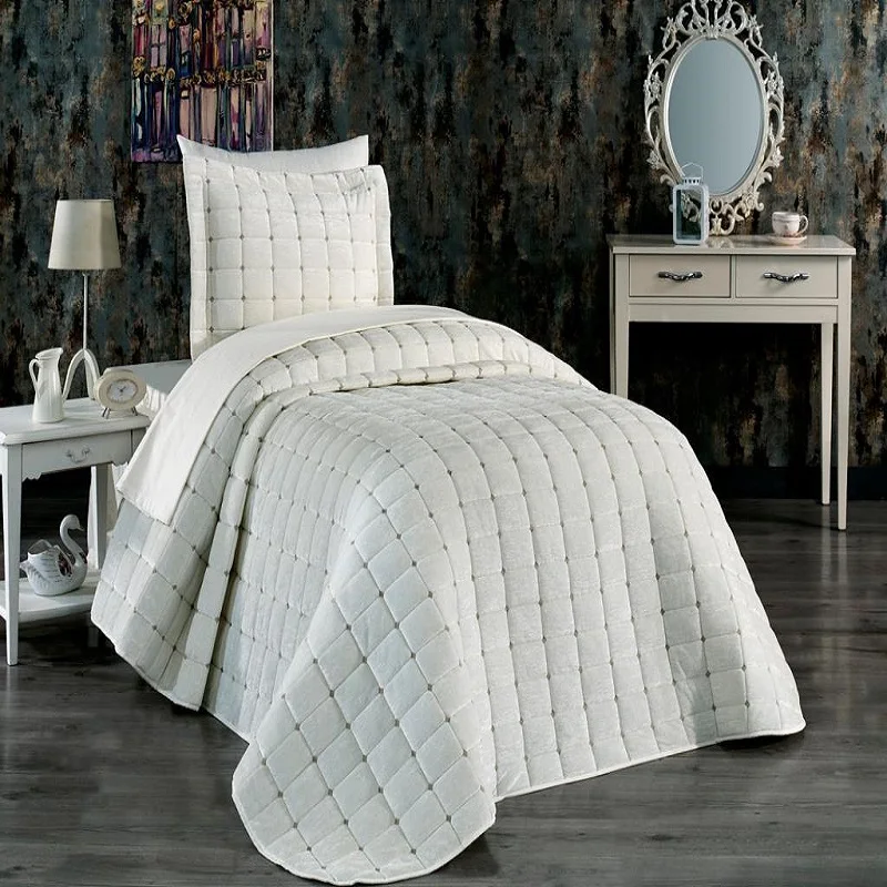 New Laila Single Quilted Bedspread Set 2Pcs, Coverlet 180x70, pillow case 50x70,, Wedding, Bride Bedding
