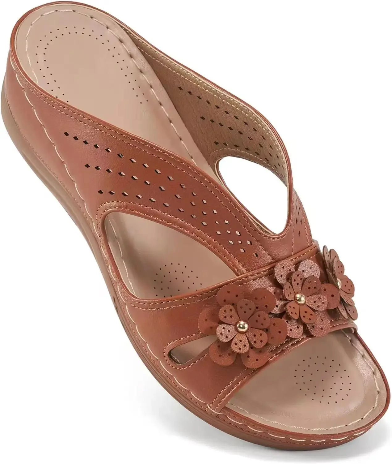 Новые женские тапочки повседневная пляжная обувь на танкетке с цветочным