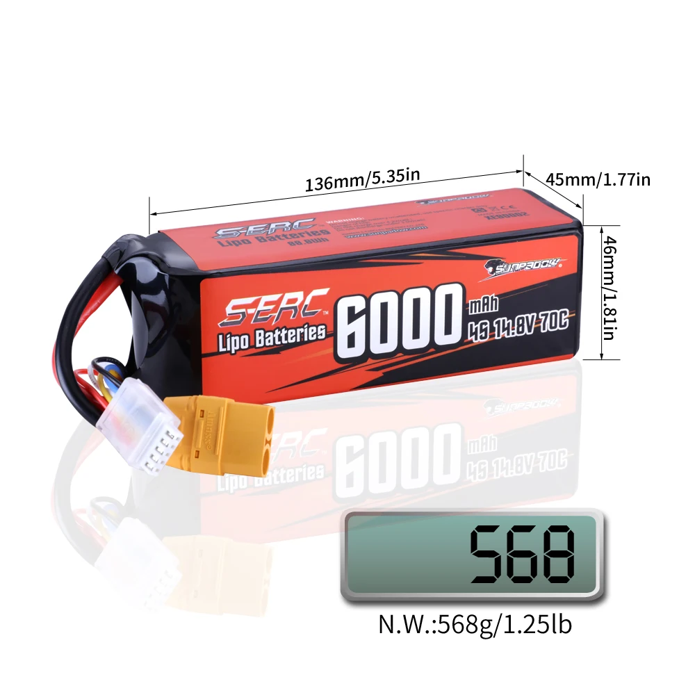 Мягкий аккумулятор SUNPADOW 4S Lipo 14 8 в 6000 мАч 70C с разъемом XT90 для радиоуправляемой