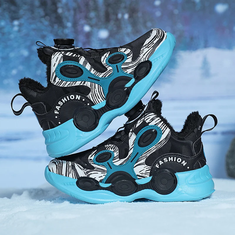 Boys' Sports Casual Basketball Shoes 2022 Winter New Revolving Button Mesh Breathable Comfortable Fashion Children's Shoes