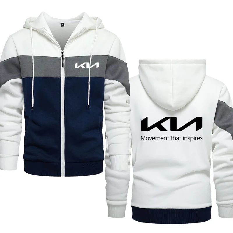 

2022 NEW Trendy fleece thick men's zipper sweatshirt New Kia car logo print Spring autumn Hoodie men Patchwork Hip Hop Hoodie