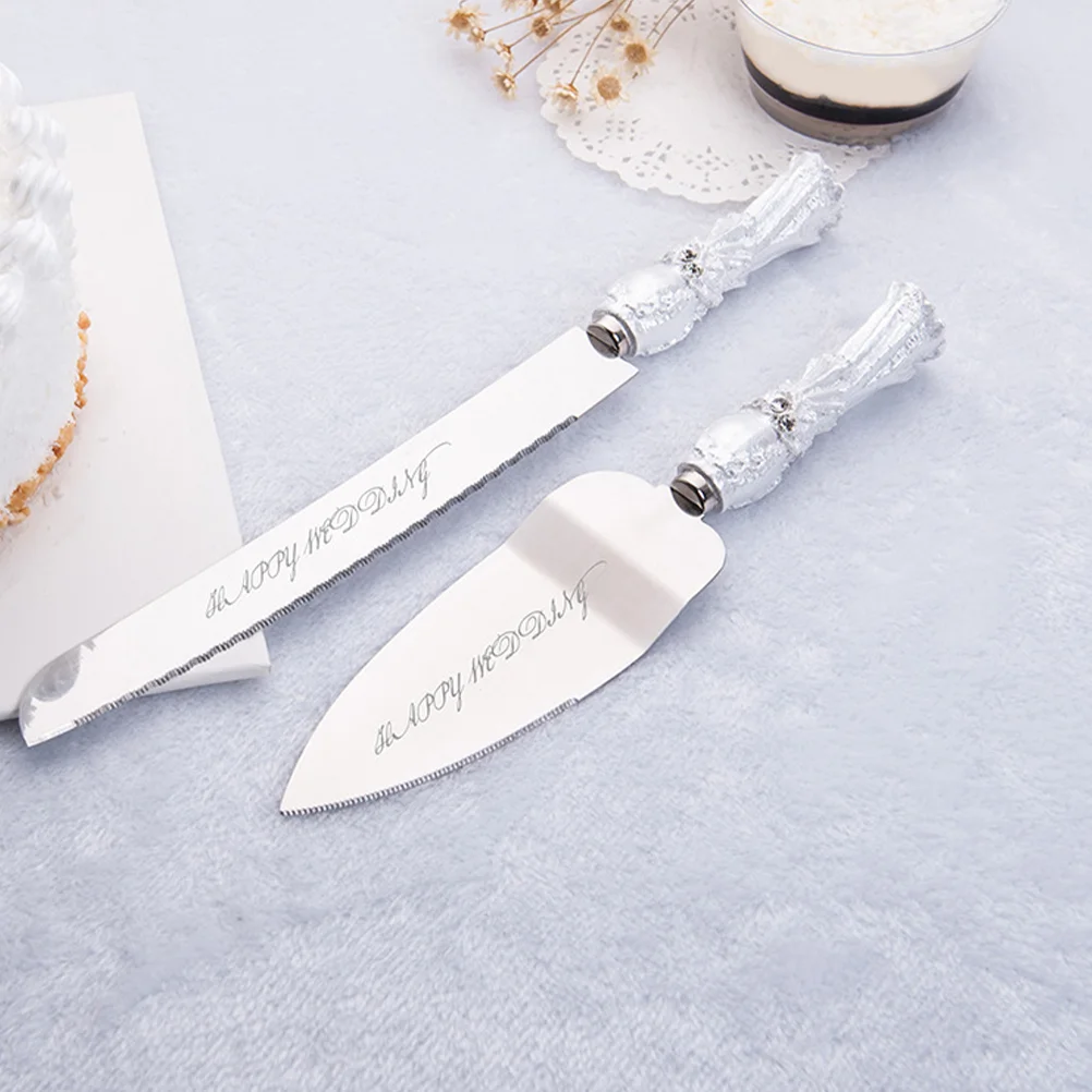 

1 Set Cake Cutting Set for Wedding Stainless Steel Delicate Handle Cake