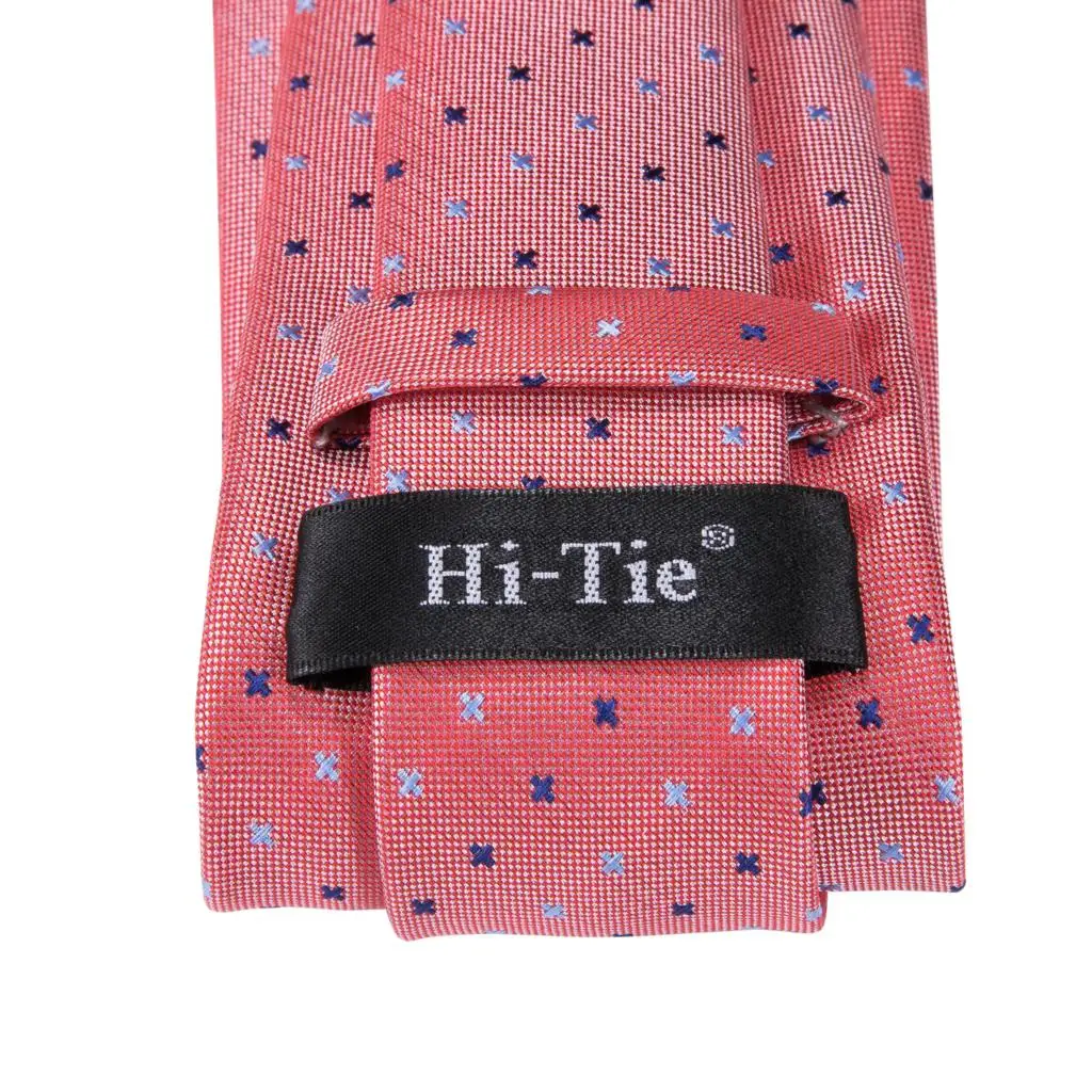 Coral Pink Dot Silk Wedding Tie For Men Handky Cufflink Gift Mens Necktie Fashion Designer Business Party Dropshiping Hi-Tie | Аксессуары