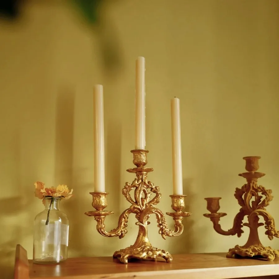 

Подсвечник на день рождения, три свечи, подсвечник для свечей, металлический подсвечник, подставка для палочек, Европейский ретро Романтический Золотой подсвечник, домашний декор