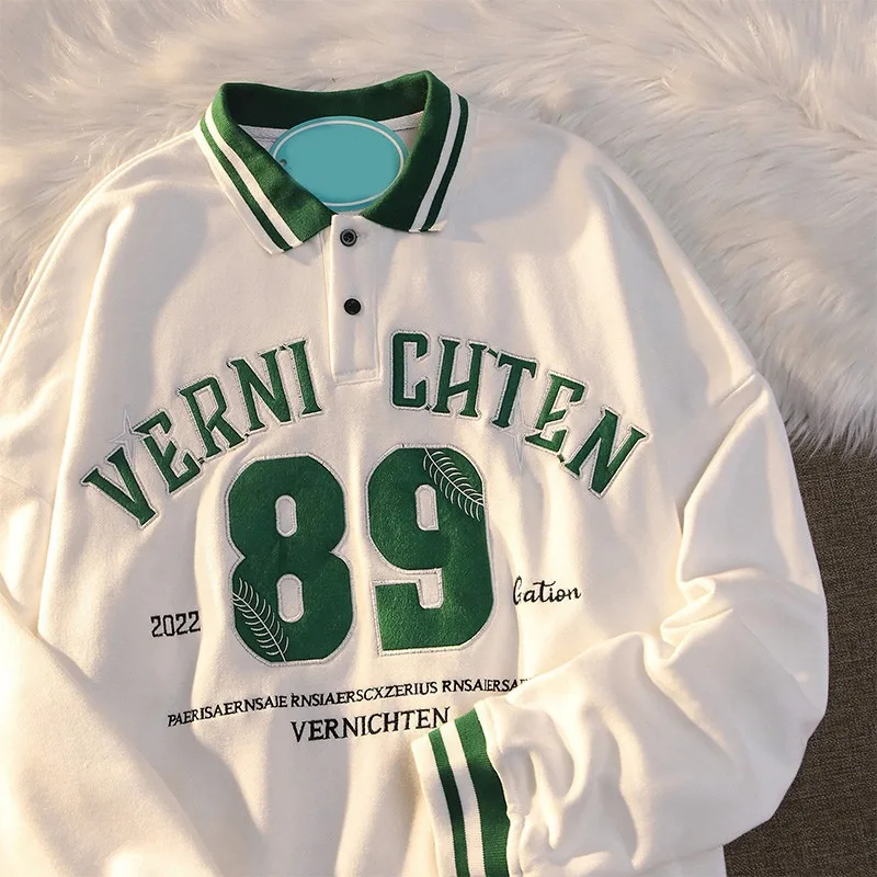 

Sweatshirt Women Autumn 2022 New Student Letter Embroidery Print Hoodie Top Loose Couple Lapel Long Sleeve Pullover Sweatshirt