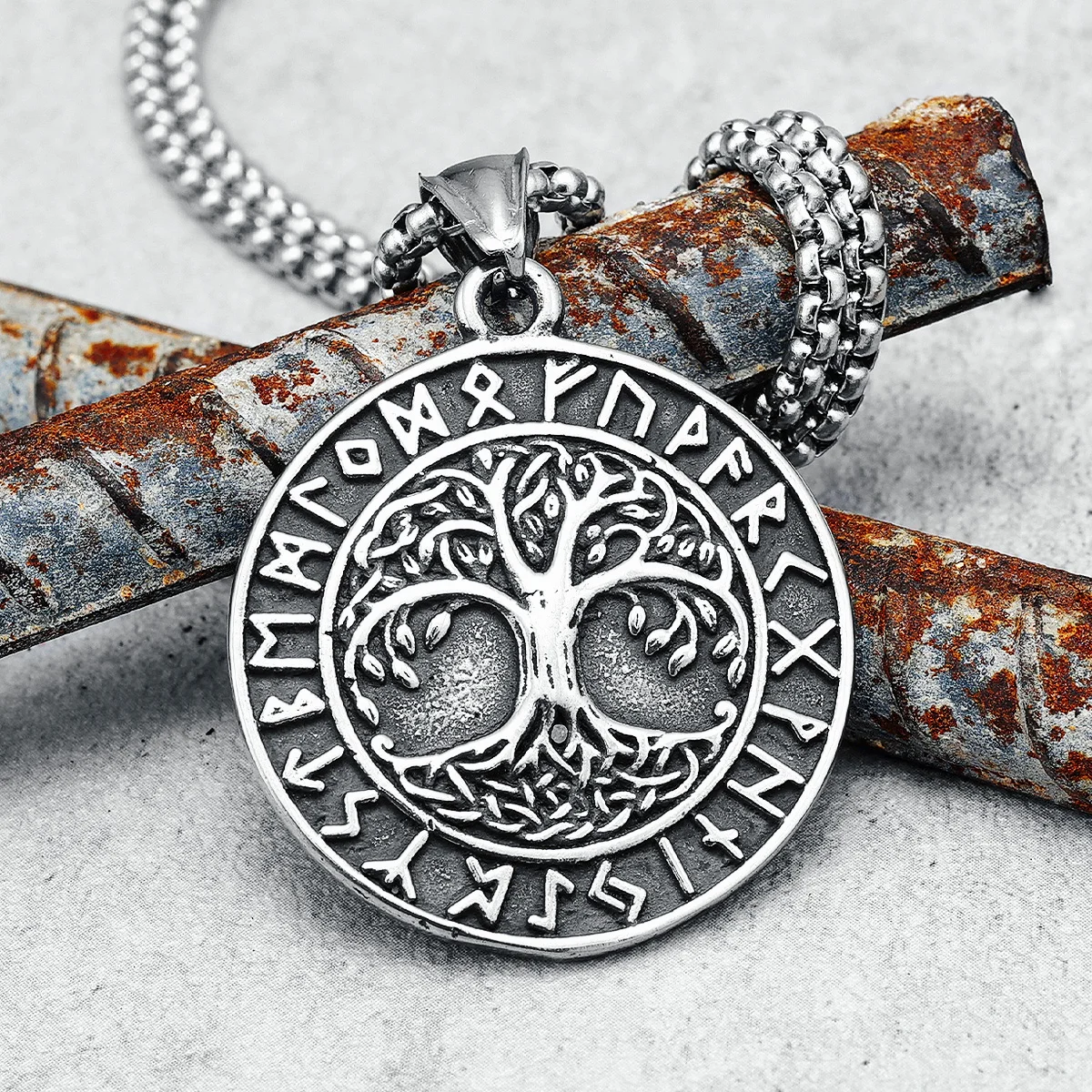 Viking Runes Tree of Life Pendant Men Necklace Retro 316L Stainless Steel Nordic Chain Rock Punk for Friend Male Jewelry Gift