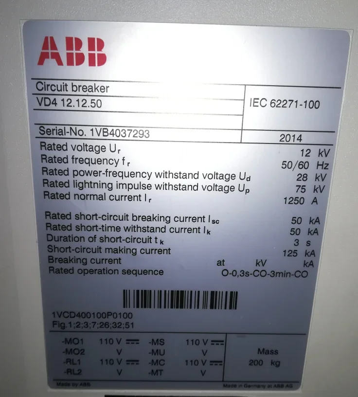 VD4-ABB Внутренний вакуумный автоматический выключатель VCB 12 кВ 24 36