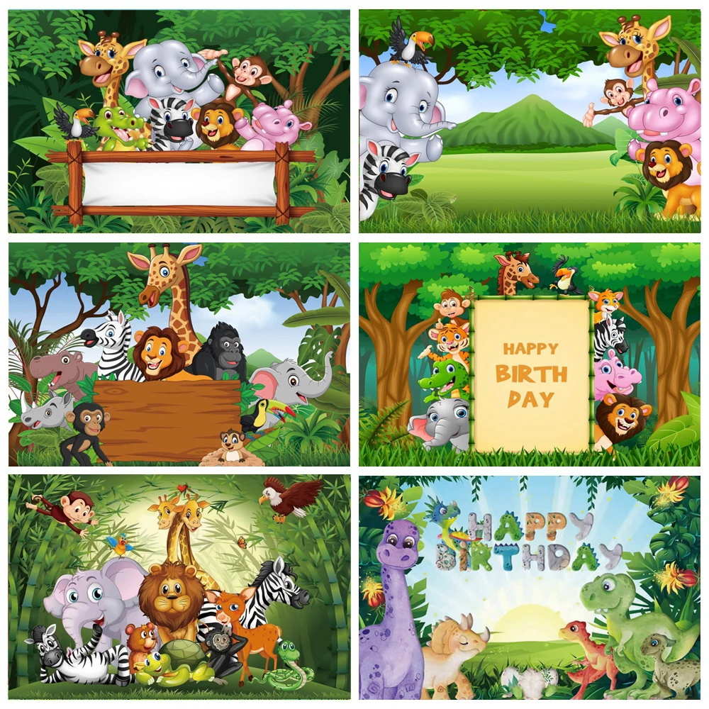 

Jungle Safari Birthday Party Animal Baby Personalized Child Poster Photo Background Photography Backdrop Photocall Photo Studio