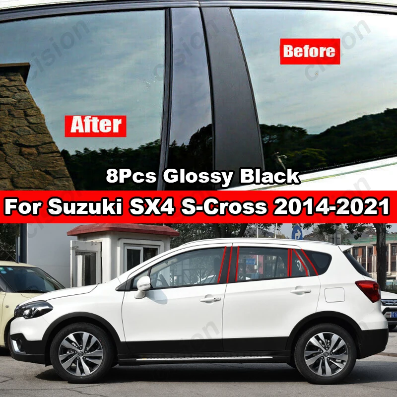 

Для Suzuki Scross SX4 2014-2021 8x Черный Автомобильный дверь окно центр BC столб отделка крышка стикер ПК зеркальный эффект углеродное волокно