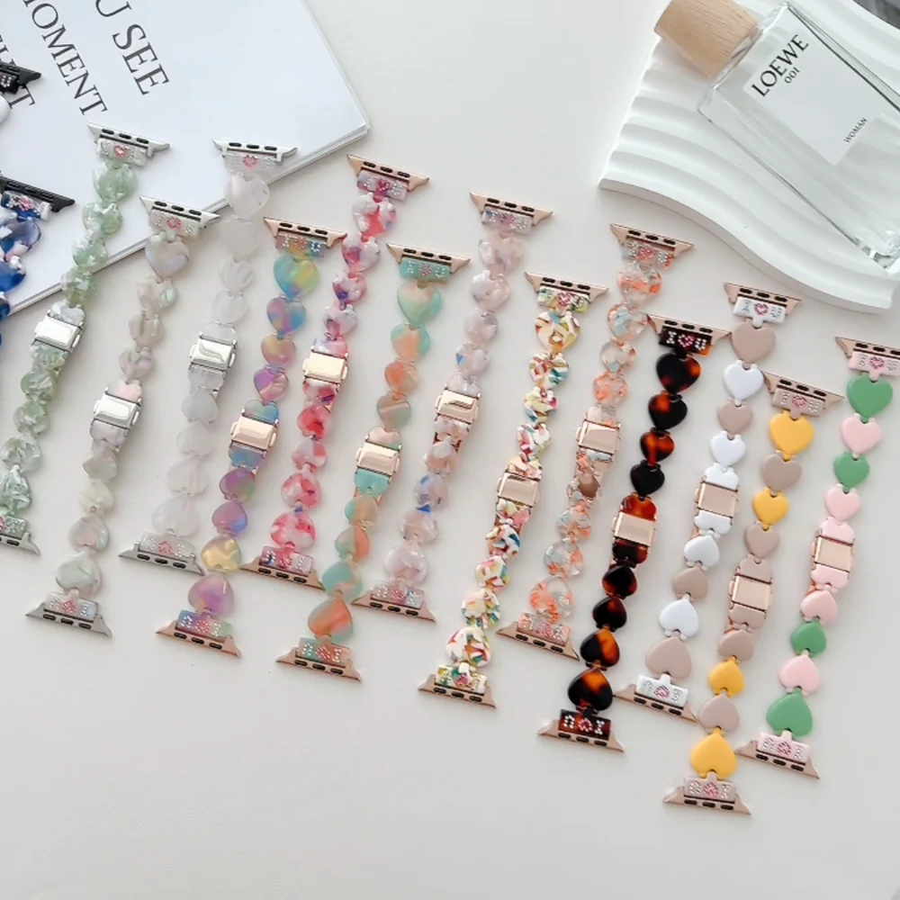 Love Heart Tortoise Shell Resin Wrist Band Strap For Apple Watch Series 8 7 6 5 4 SE 3 2 1 45mm 44mm 42mm 40mm 38mm