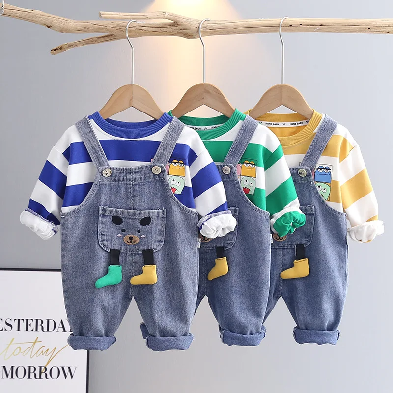 

LZH 2022 Autumn Boys' Sweater Strap Set For Baby Boys Clothes Cartoon Top + Pants Two-Piece Outfits 1-5 Years Children Clothing