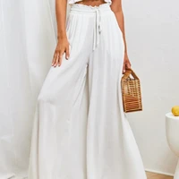 fashion high waist loose pleated cotton wide leg pants spring new womens large size lightweight breathable flared trousers