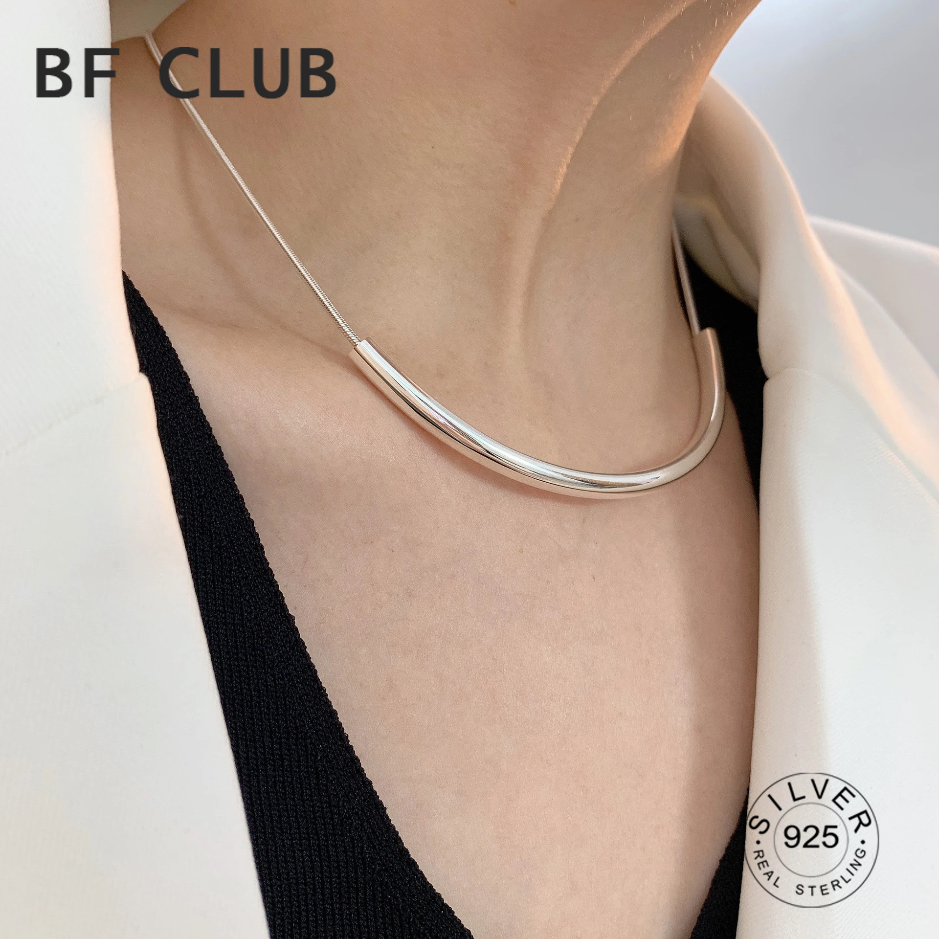 

925 Sterling Silver Tube Clavicle Chain Choker Necklace For Women Rond Zircon Fine Jewelry Wedding Party Birthday Gift