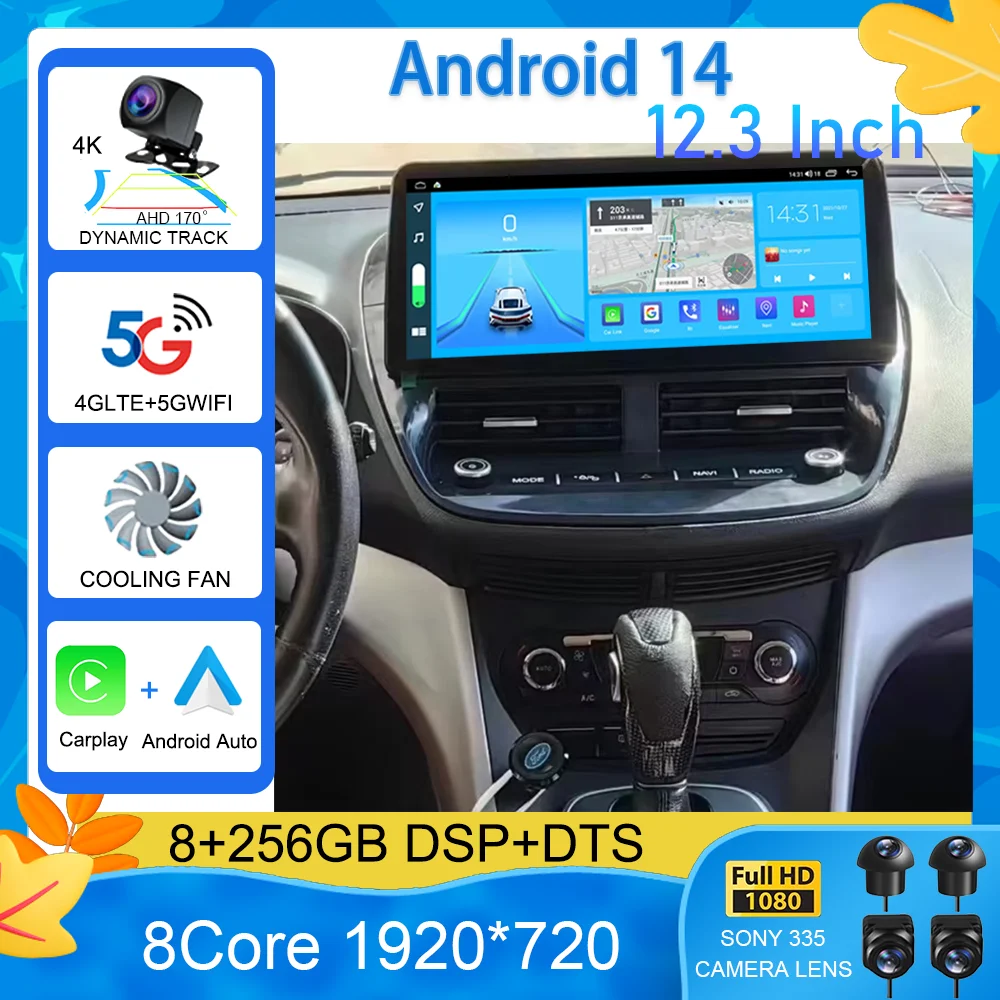 10 1-дюймовый Android 14 для Ford C-MAX Kuga 2 Escape 3 12 3-2012 автомобильное радио Carplay GPS-навигация