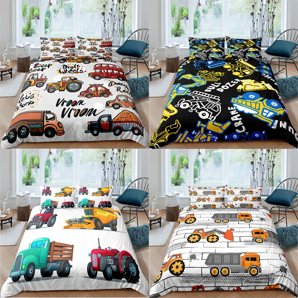 

Hot Sale Cartoon Tractor Pattern Bedding Set 2/3pcs Twin Full Size Quilt/Comforter Cover For Teens Kids All Seasons Home Textile