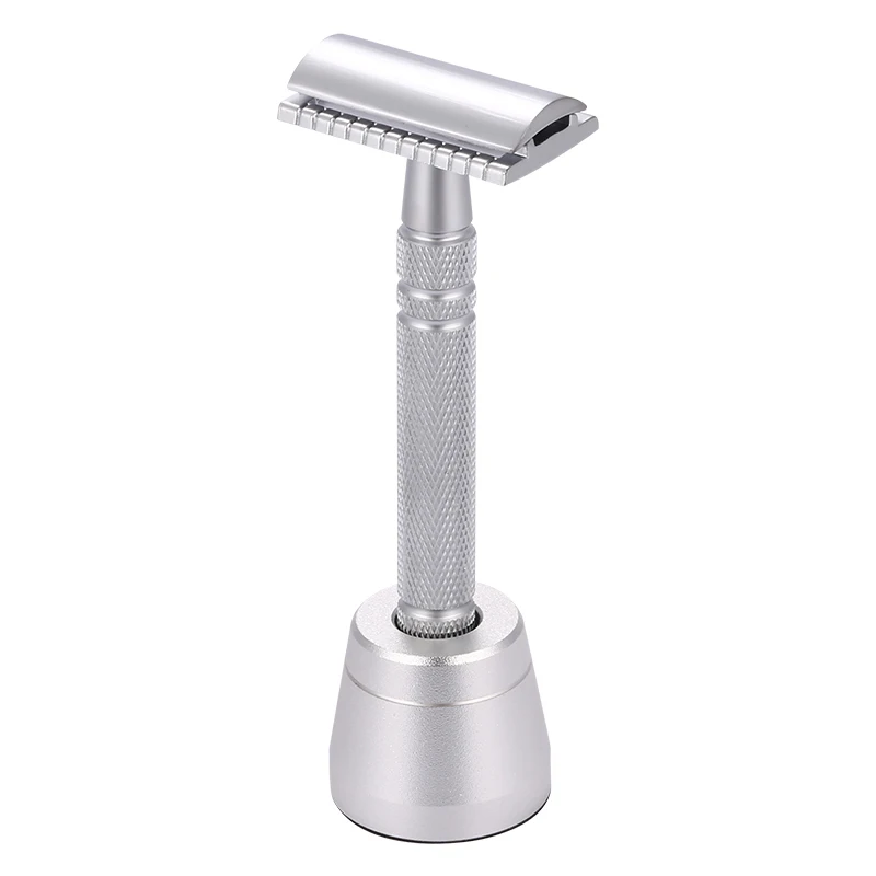 

YINTAL Matte Silver Classic Double-sided Manual Razor For Men Long Brass Handle Safety Razors Shaver Set Waterproof No Rust