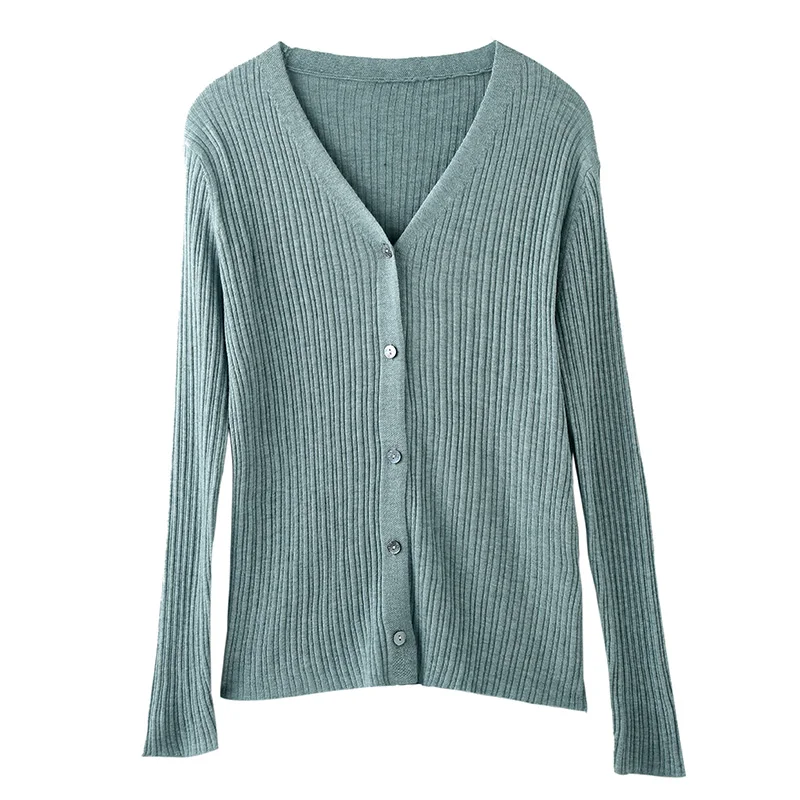 

Hot Sale Spring Autumn Women 100% Worsted Cashmere and Wool Female Elasticity V-Neck Cardigan Thin Knitted Cardigans New Tops