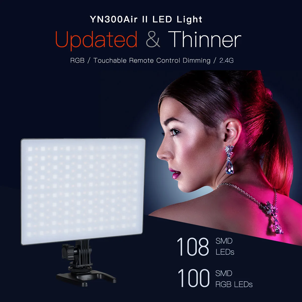 Светодиодная лампа YONGNUO YN300 Air II для видеосъемки, двухцветная, 3200K-5600K, RGB, для Canon, Nikon, Pentax, Olympus