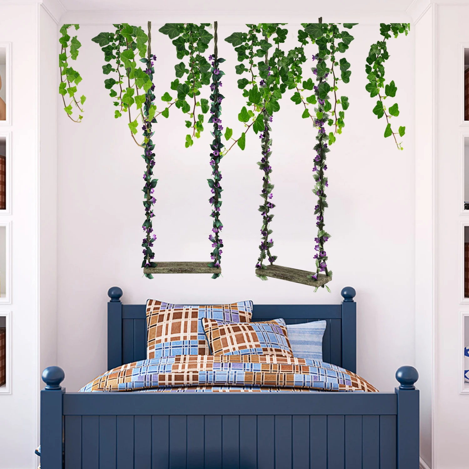 Настенные Стикеры с листьями качели цветами лозой детская комната настенная