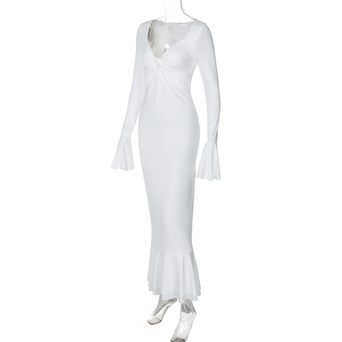 Сексуальное расклешенное вечернее клубное платье макси с длинными рукавами и