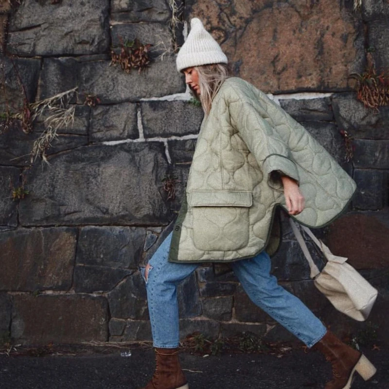 Women's Loose Jackets Thin Parka Oversize Coats 2021 Autumn Winter Round Neck Outwear Female Coats Long Sleeve Cotton Clothing