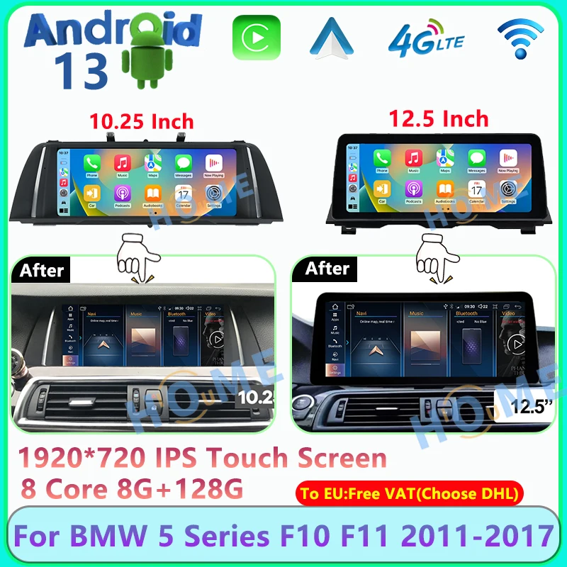 

12.3" 10.25"IPS Android 13 For BMW 5 Series F10 F11 2011 - 2017 CIC NBT System 8 Core Car Player GPS Navigation Multimedia Video
