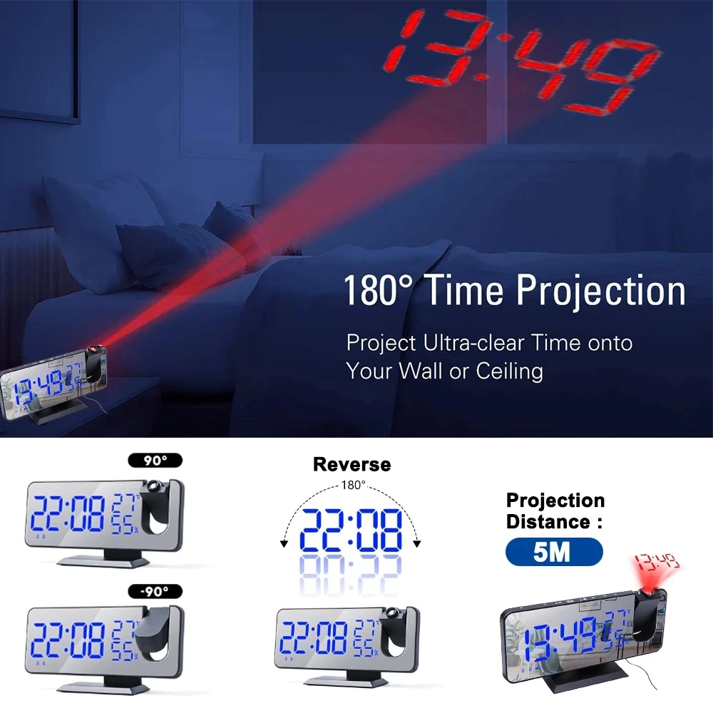 LED Projector Clocks Digital Electronic Alarm Clock USB Wake Up FM Radio Desk Wall Home Decor Accesorios Room Calendar | Дом и сад