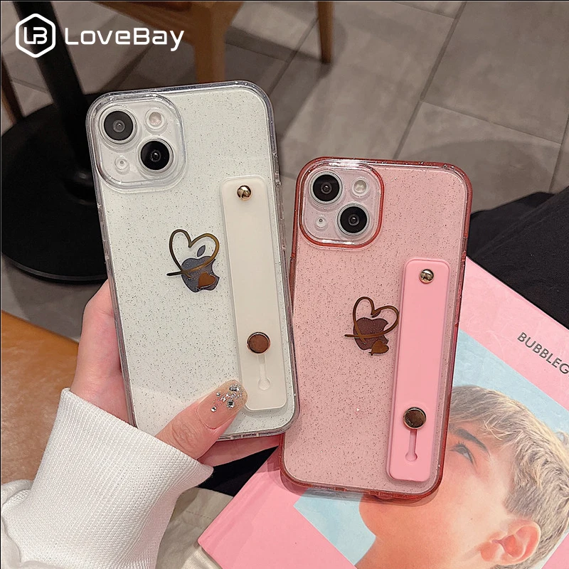 

Lovebay Bling Glitter Wrist Strap Phone Case For iPhone 12 11 13 14 Pro Max XR XS Max X 7 8 14 Plus Soft Transparent Back Covers