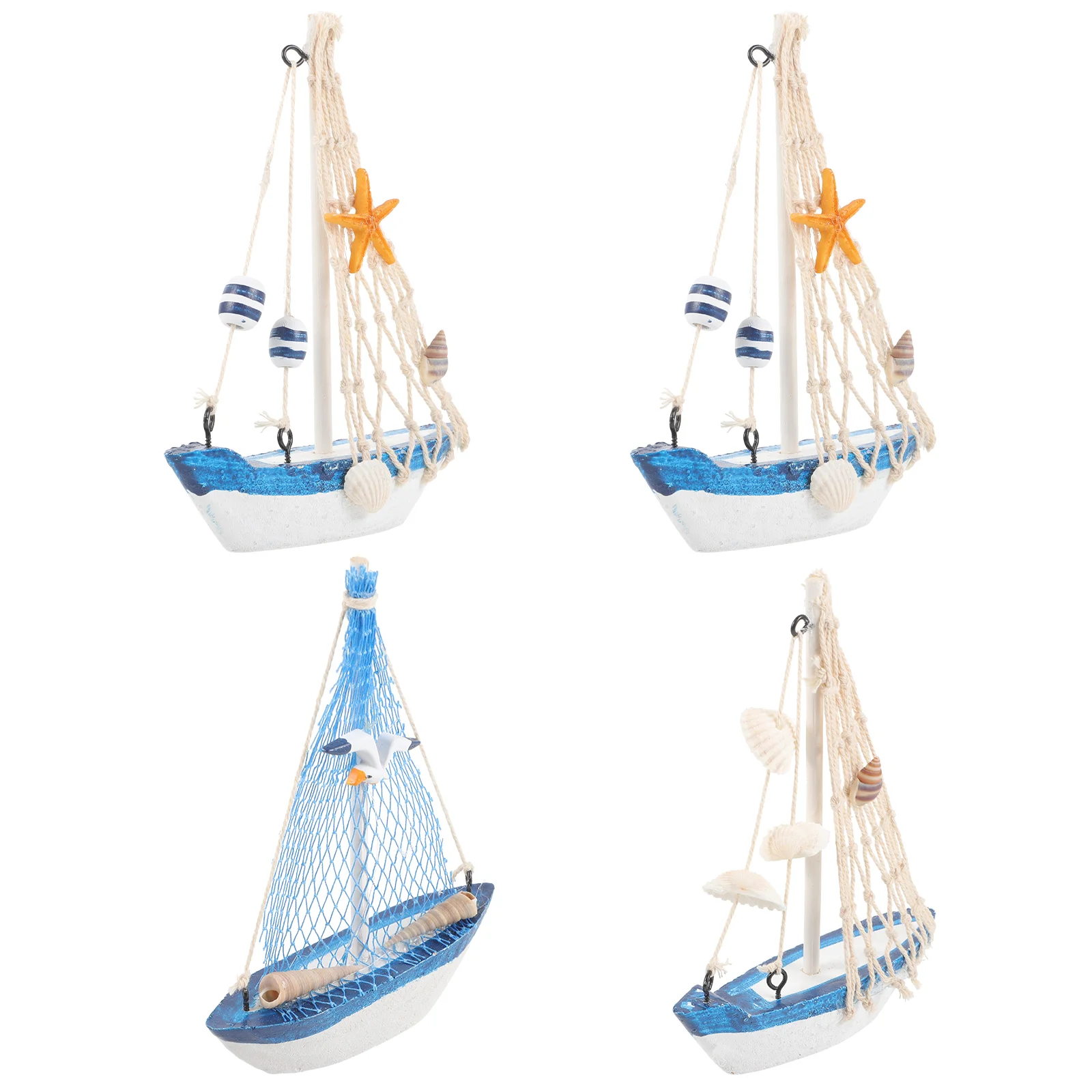 

4pcs Small Sailboat Model Nautical Coastal Ornament for DIY Tank Decoration