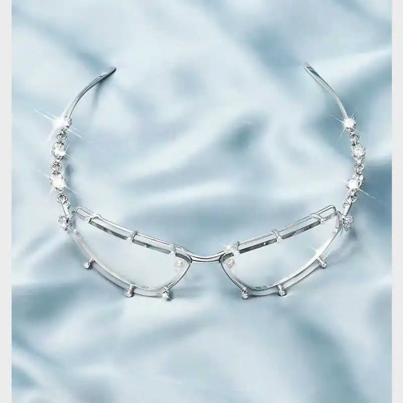 NIGO Модные декоративные очки с бриллиантами Серебряные трендовые металлические #