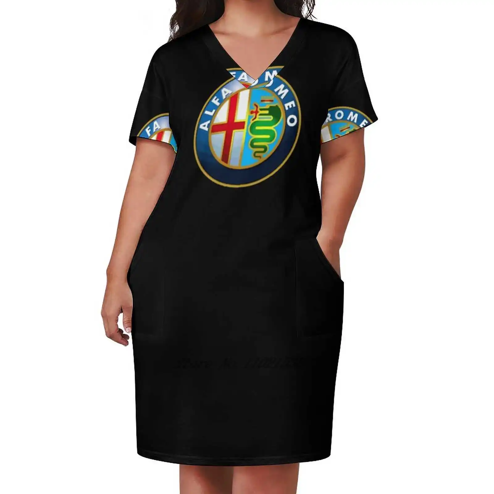 Alfa Romeo Car Loose Pocket Dress Fashion Print Dress Short Sleeve V-Neck A-Line Dress Alfa Romeo Car Racing Fiat Rally Y2K