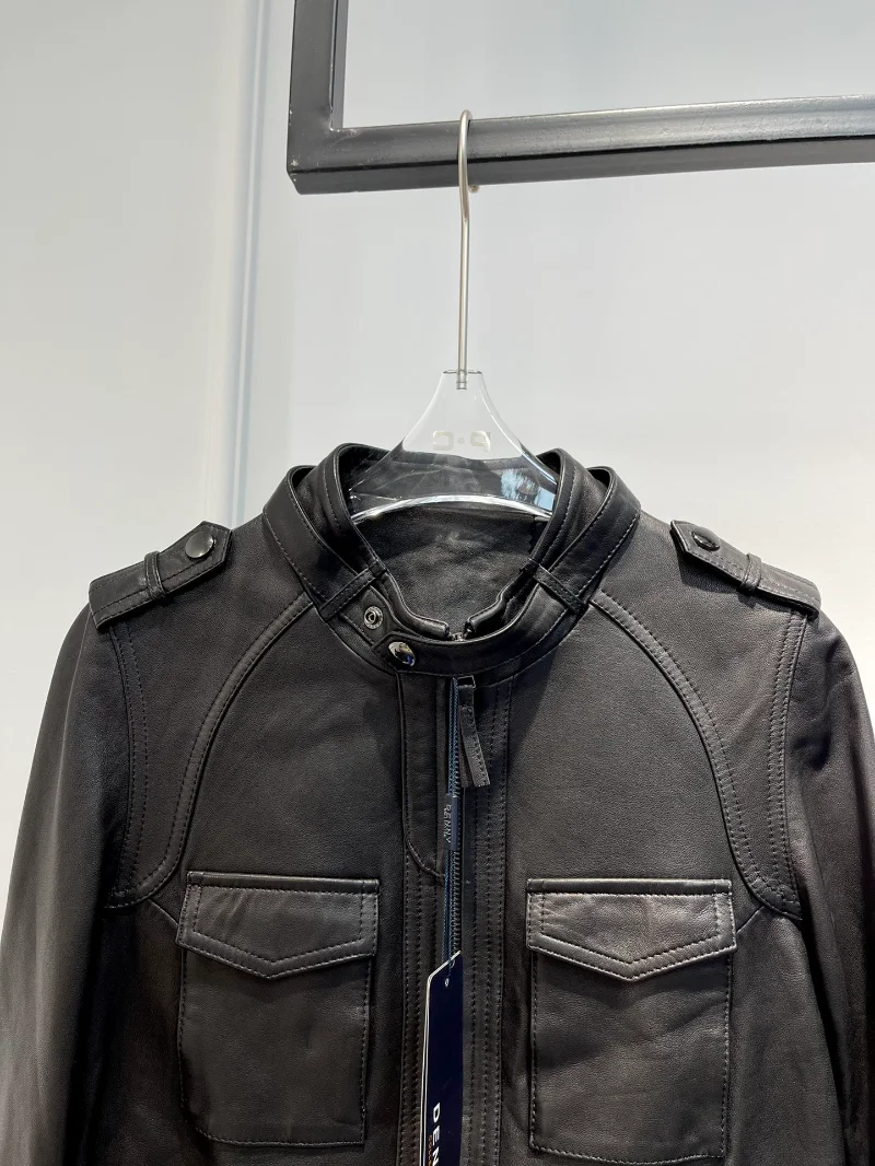 New Arrival Women Fashion Genuine Leather Jacket 2022 Autumn Collection Black Top Quality Coat