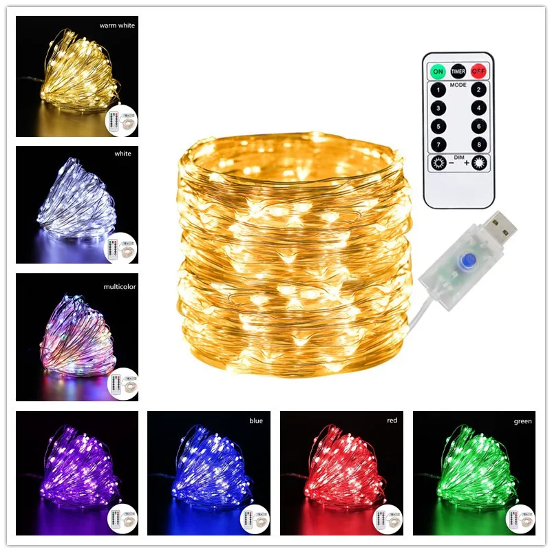

USB LED Light String Bedroom Fairy Garland 8 Flashing Modes Christmas Decoration 2022 New Year Garden Decoration String Lights
