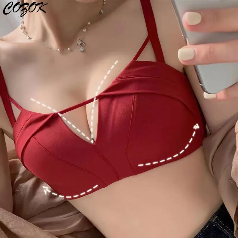 

Women Sexy Lingerie Seamless Small Chest Push Up Underwear Set No Steel Ring Adjustable Bra suit Thin soft breathable Female bra