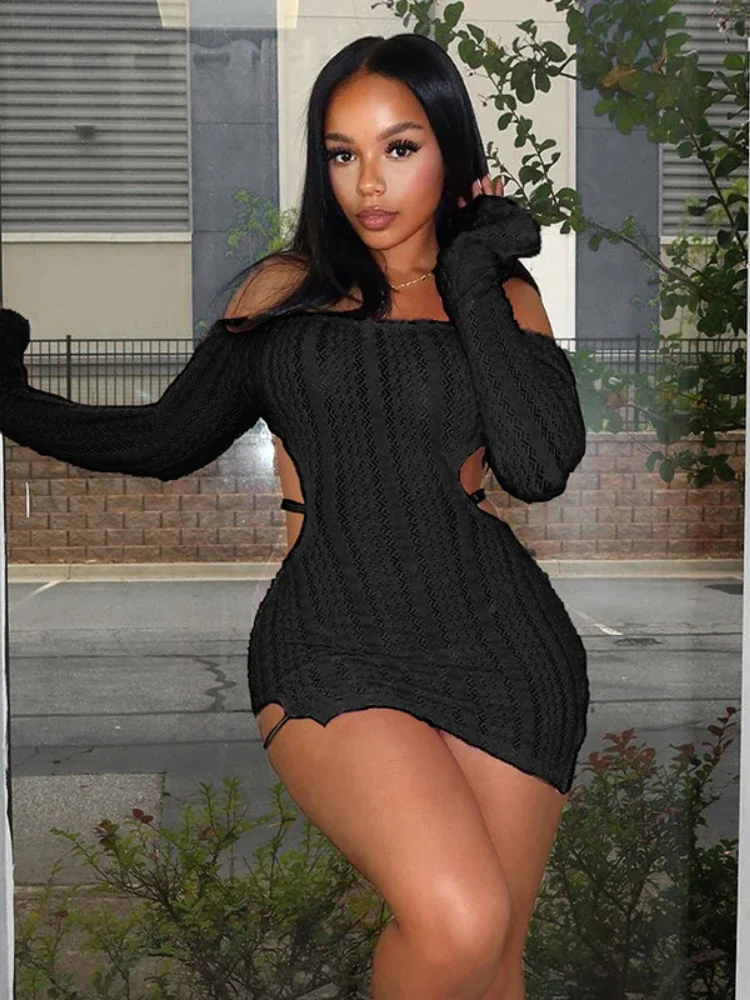 Leosoxs вязаное элегантное платье с разрезом на шее женское сексуальное трендовое