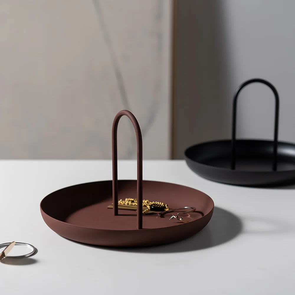 

Desktop Portable Nordic Tray Round Tray With Handle for Sundries And Small Objects Home Decor For Necklace Jewelry Storage